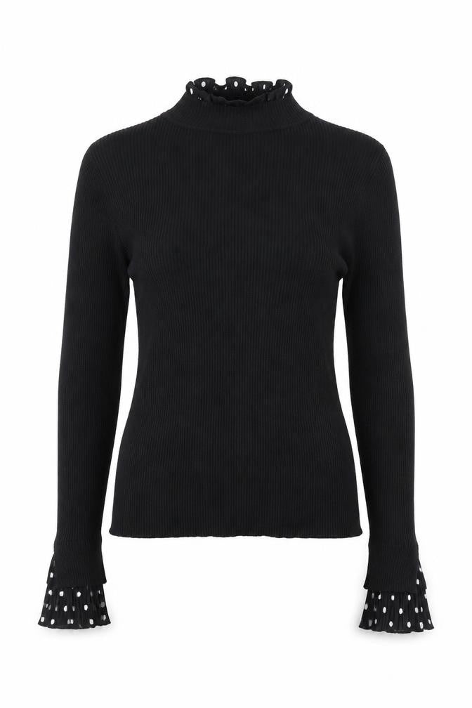 Blue Vanilla Women’s Black Mock Neck Ruffle Cuff Jumper Size M