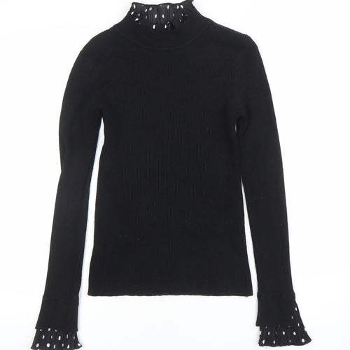 Blue Vanilla Women’s Black Mock Neck Ruffle Cuff Jumper Size M
