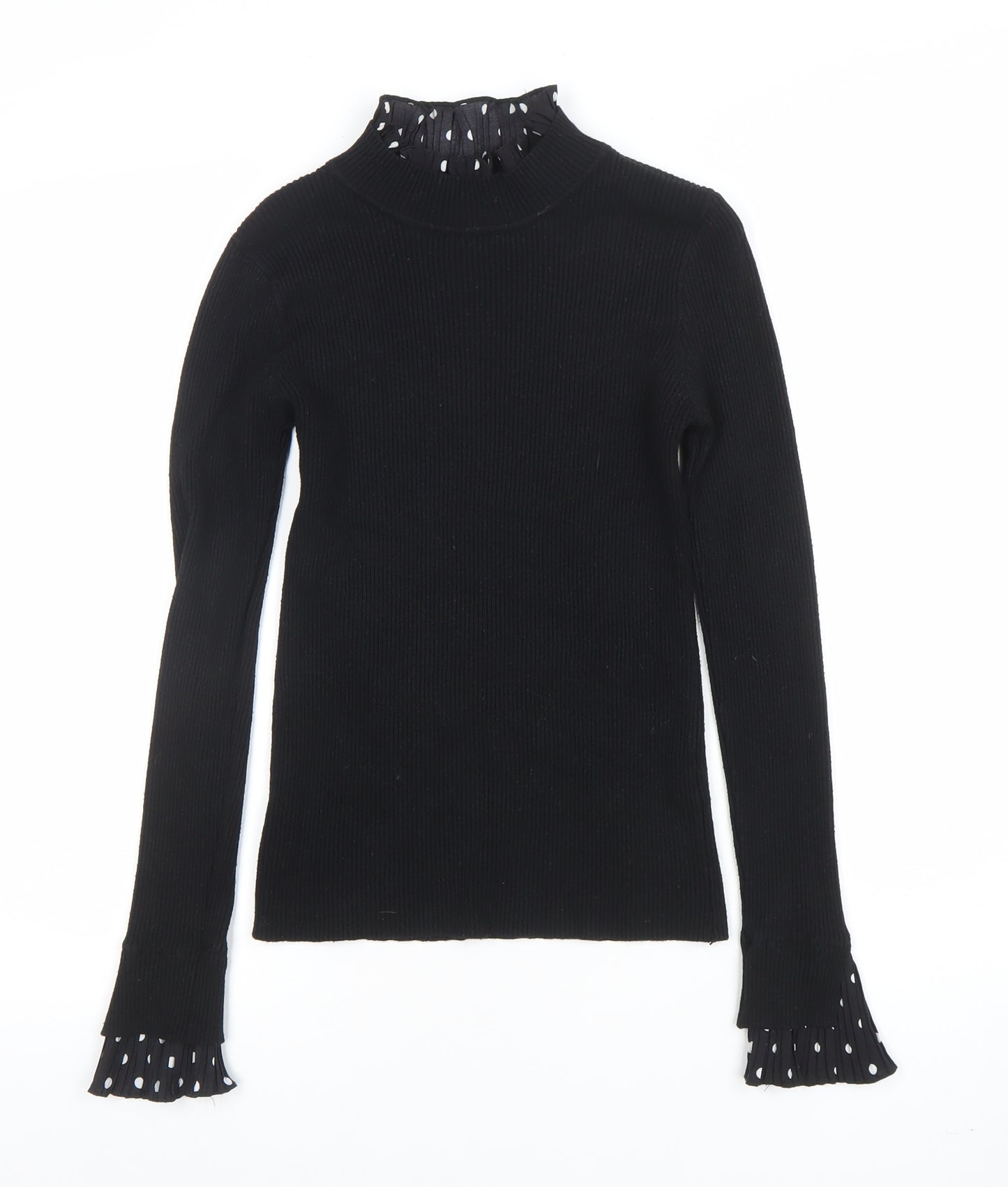 Blue Vanilla Women’s Black Mock Neck Ruffle Cuff Jumper Size M