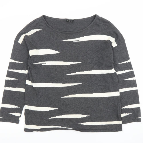 Marble Womens Grey Striped Cotton Long Sleeve T-Shirt Size 14