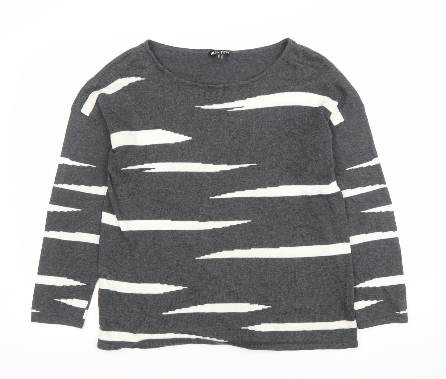 Marble Womens Grey Striped Cotton Long Sleeve T-Shirt Size 14