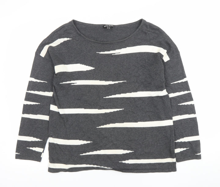 Marble Womens Grey Striped Cotton Long Sleeve T-Shirt Size 14