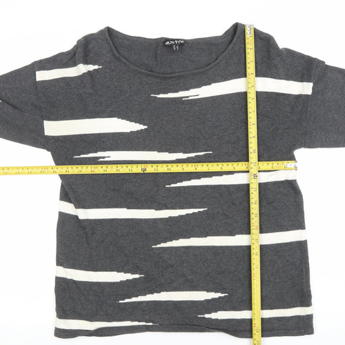 Marble Womens Grey Striped Cotton Long Sleeve T-Shirt Size 14