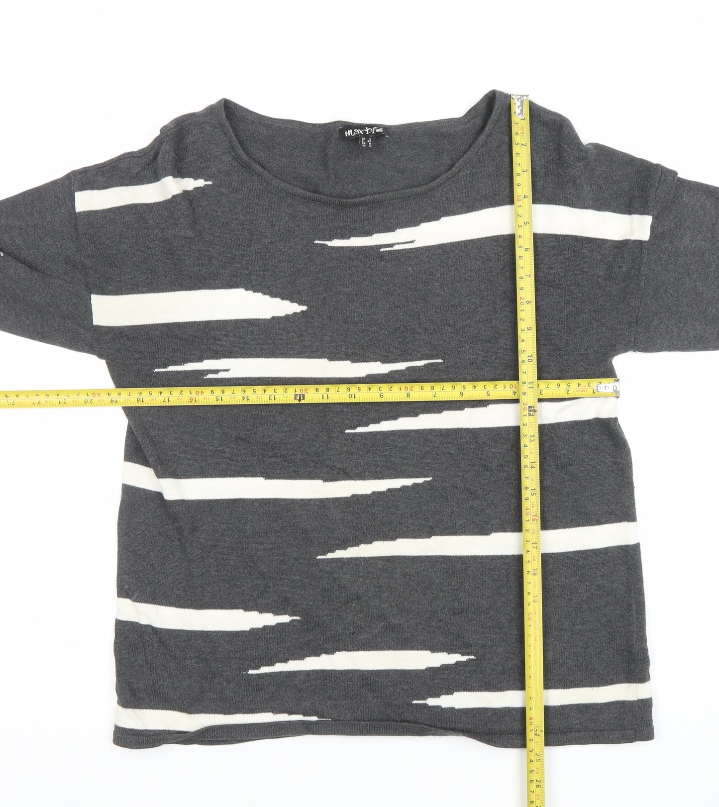 Marble Womens Grey Striped Cotton Long Sleeve T-Shirt Size 14