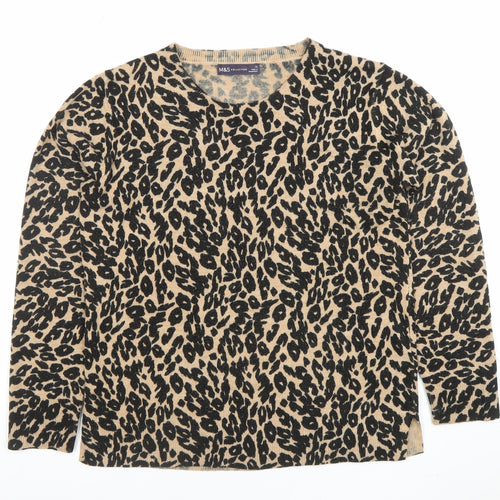 Marks and Spencer Unisex Beige Leopard Print Wool Jumper L