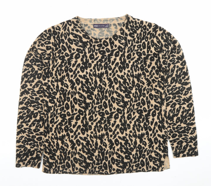 Marks and Spencer Unisex Beige Leopard Print Wool Jumper L