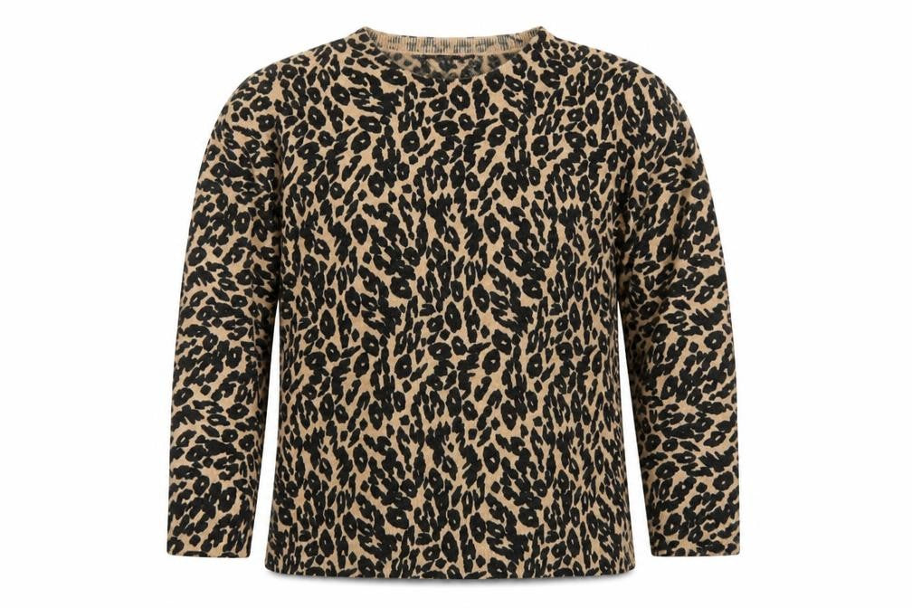Front view of Marks & Spencer unisex beige leopard print wool jumper l
