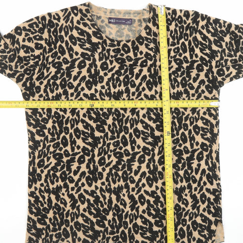 Marks and Spencer Unisex Beige Leopard Print Wool Jumper L