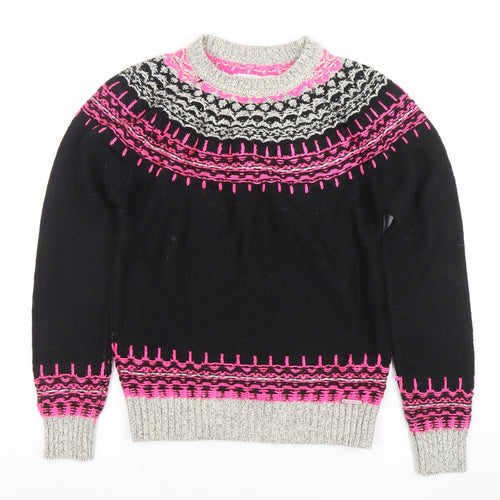 Superdry Men's Black Fair Isle Knit Jumper M Crew Neck Wool Blend