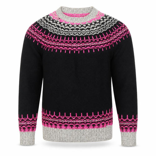 Superdry Men's Black Fair Isle Knit Jumper M Crew Neck Wool Blend