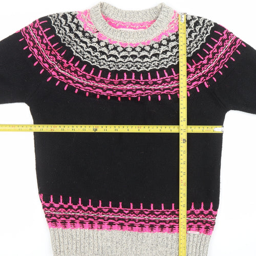 Superdry Men's Black Fair Isle Knit Jumper M Crew Neck Wool Blend