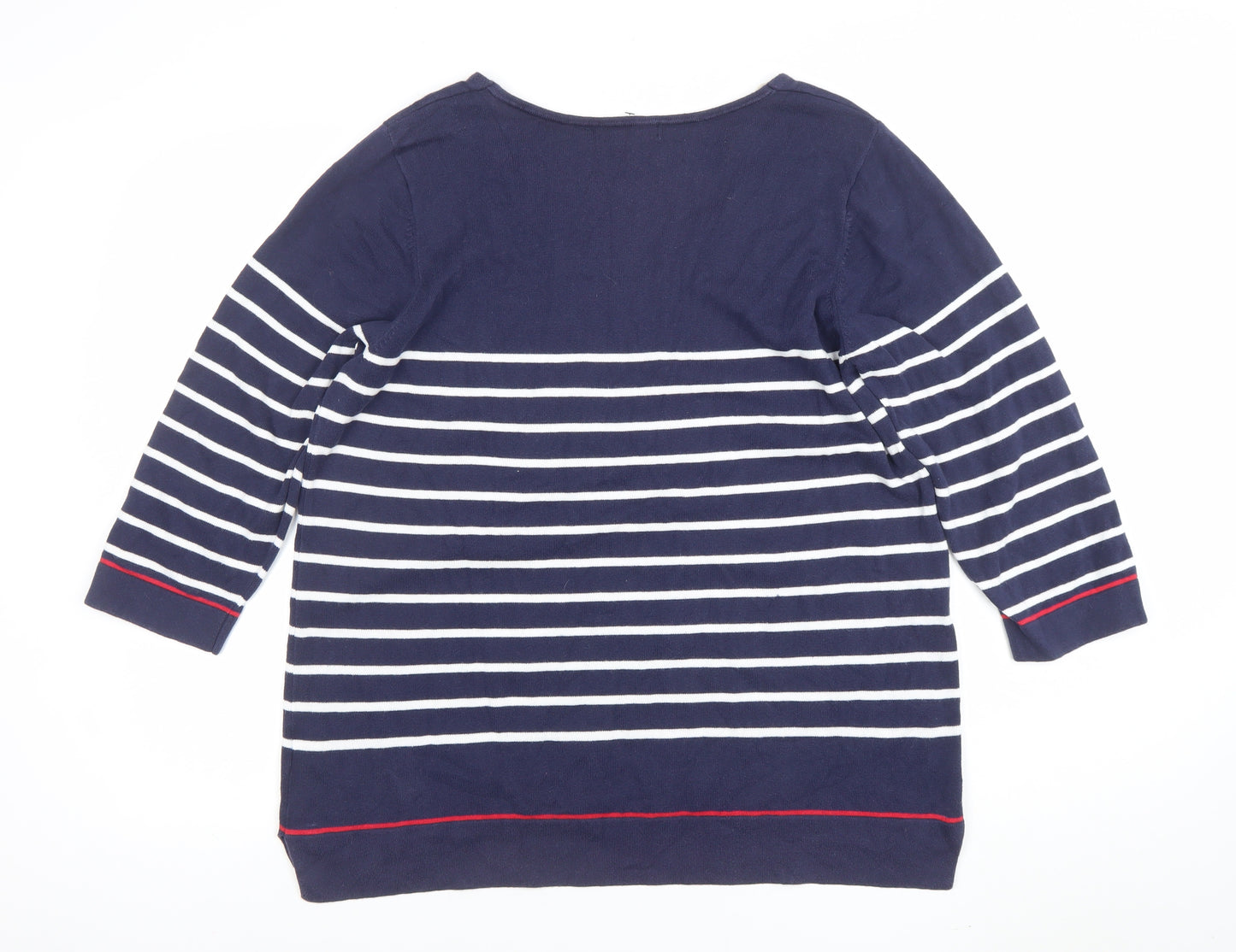 Jeanne Pierre Women Blue Striped V-Neck Cotton Knit Top Size 16