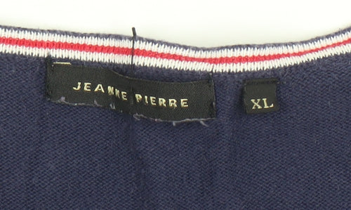 Jeanne Pierre Women Blue Striped V-Neck Cotton Knit Top Size 16