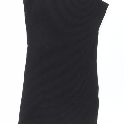 Monki Women Black XS Ribbed Cotton Elastane Slip Dress