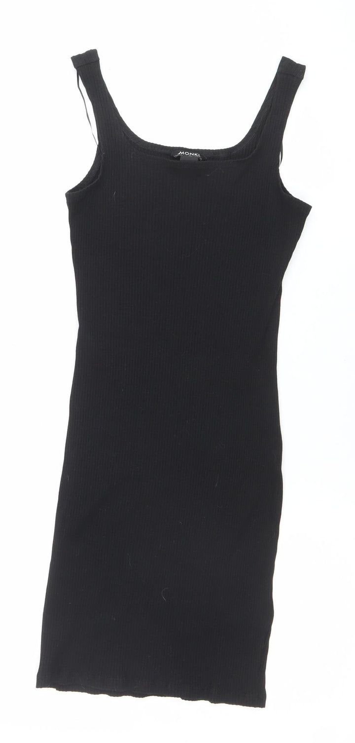 Monki Women Black XS Ribbed Cotton Elastane Slip Dress
