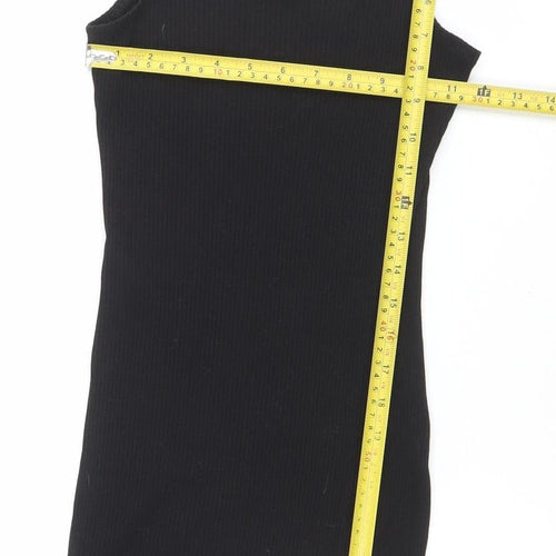 Monki Women Black XS Ribbed Cotton Elastane Slip Dress