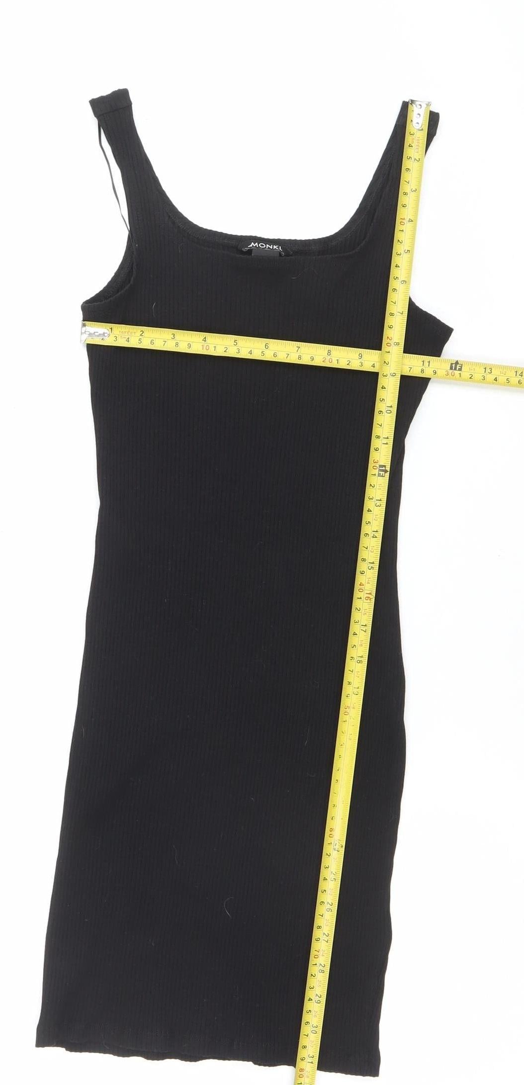 Monki Women Black XS Ribbed Cotton Elastane Slip Dress