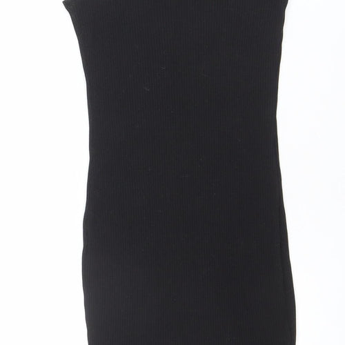 Monki Women Black XS Ribbed Cotton Elastane Slip Dress
