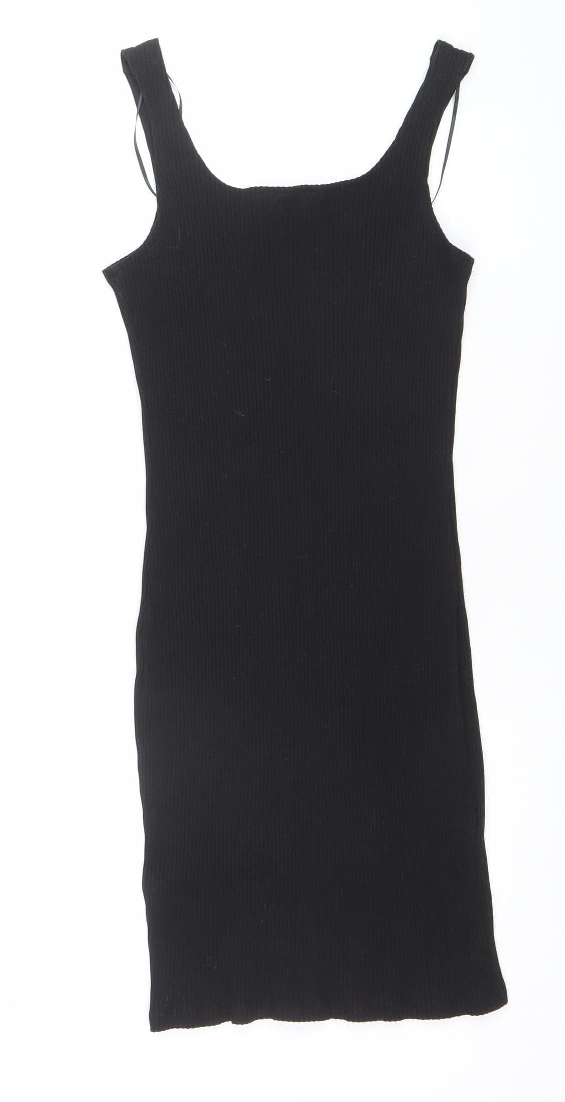 Monki Women Black XS Ribbed Cotton Elastane Slip Dress