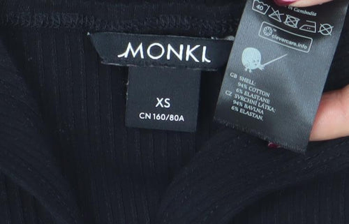 Monki Women Black XS Ribbed Cotton Elastane Slip Dress