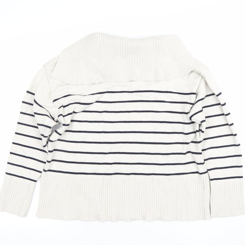 ZARA Women Ivory Striped Knit Collared Long Sleeve Pullover Jumper Size 10