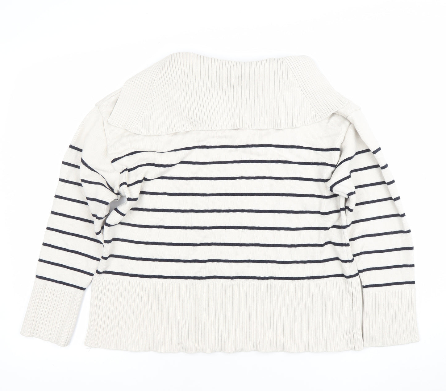 ZARA Women Ivory Striped Knit Collared Long Sleeve Pullover Jumper Size 10