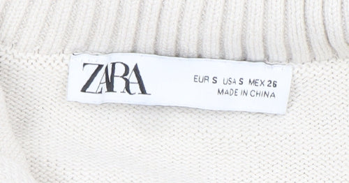 ZARA Women Ivory Striped Knit Collared Long Sleeve Pullover Jumper Size 10