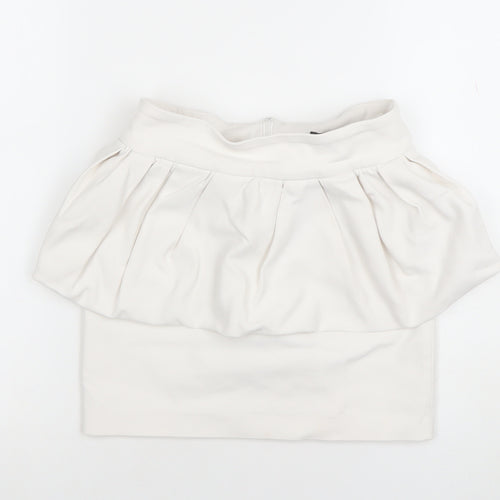 Zara Women Ivory Bubble Hem Short Skirt XS High Waist