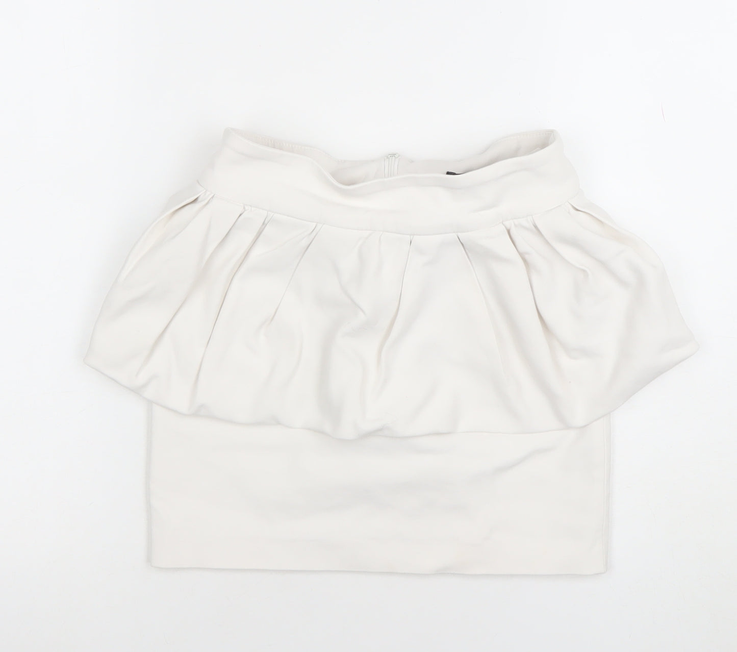 Zara Women Ivory Bubble Hem Short Skirt XS High Waist