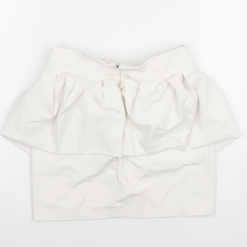 Zara Women Ivory Bubble Hem Short Skirt XS High Waist