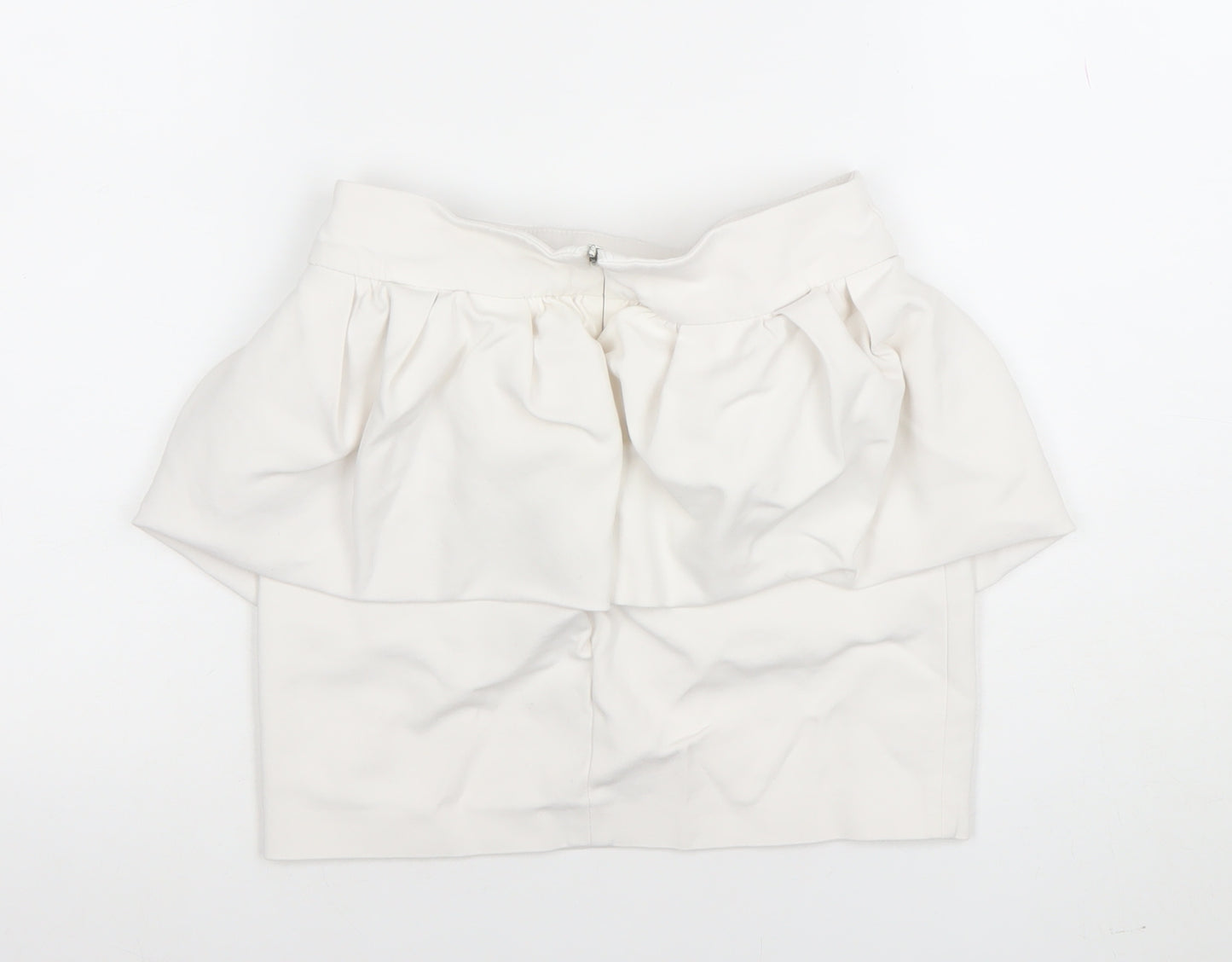 Zara Women Ivory Bubble Hem Short Skirt XS High Waist
