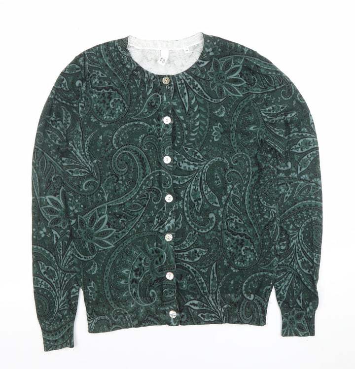 AND/OR Women’s Green Velvet Paisley Button Cardigan Size M