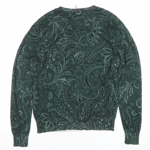 AND/OR Women’s Green Velvet Paisley Button Cardigan Size M