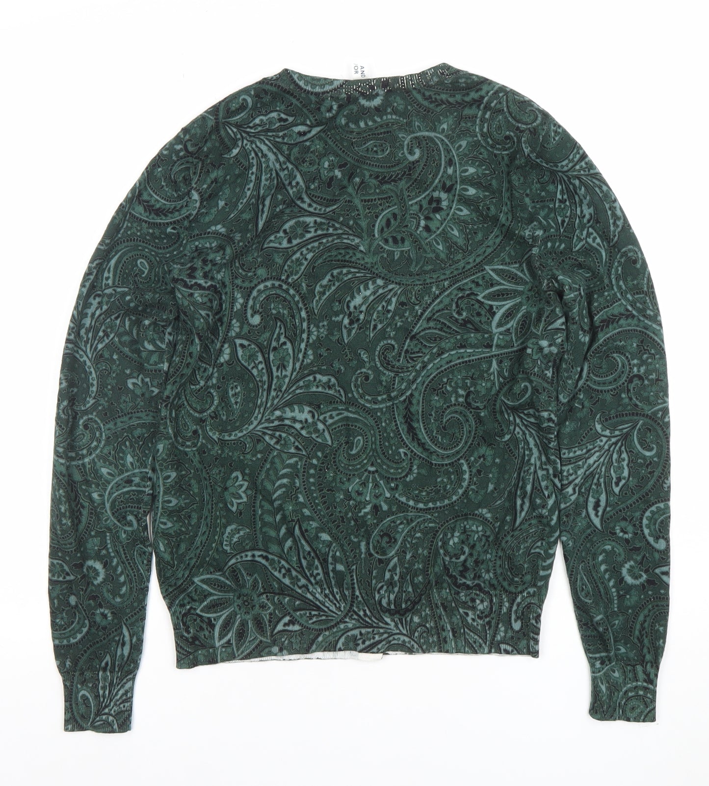 AND/OR Women’s Green Velvet Paisley Button Cardigan Size M