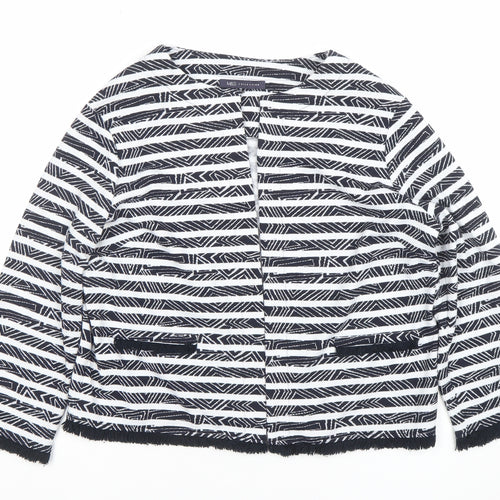 Marks and Spencer Women’s Black White Striped Fringe Trim Cardigan Size 14