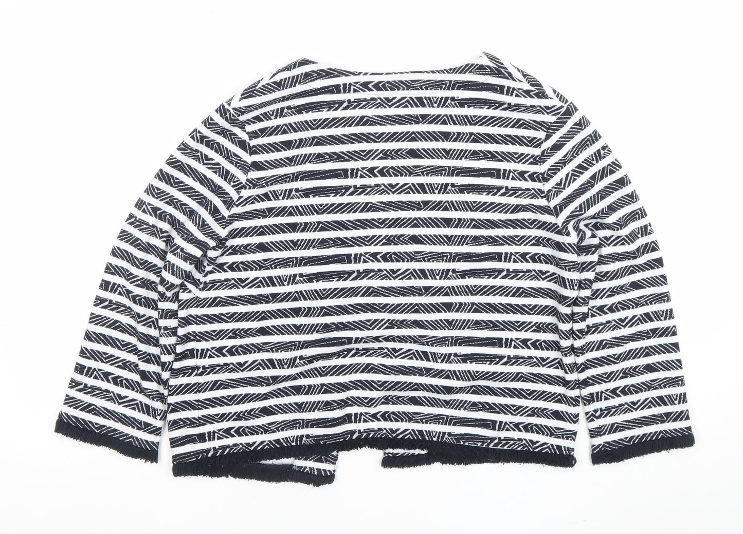 Marks and Spencer Women’s Black White Striped Fringe Trim Cardigan Size 14