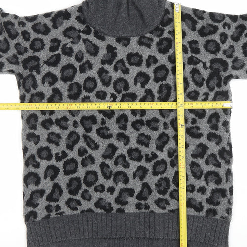 Cynthia Rowley Womens Grey Leopard Roll Neck Wool Blend Jumper L