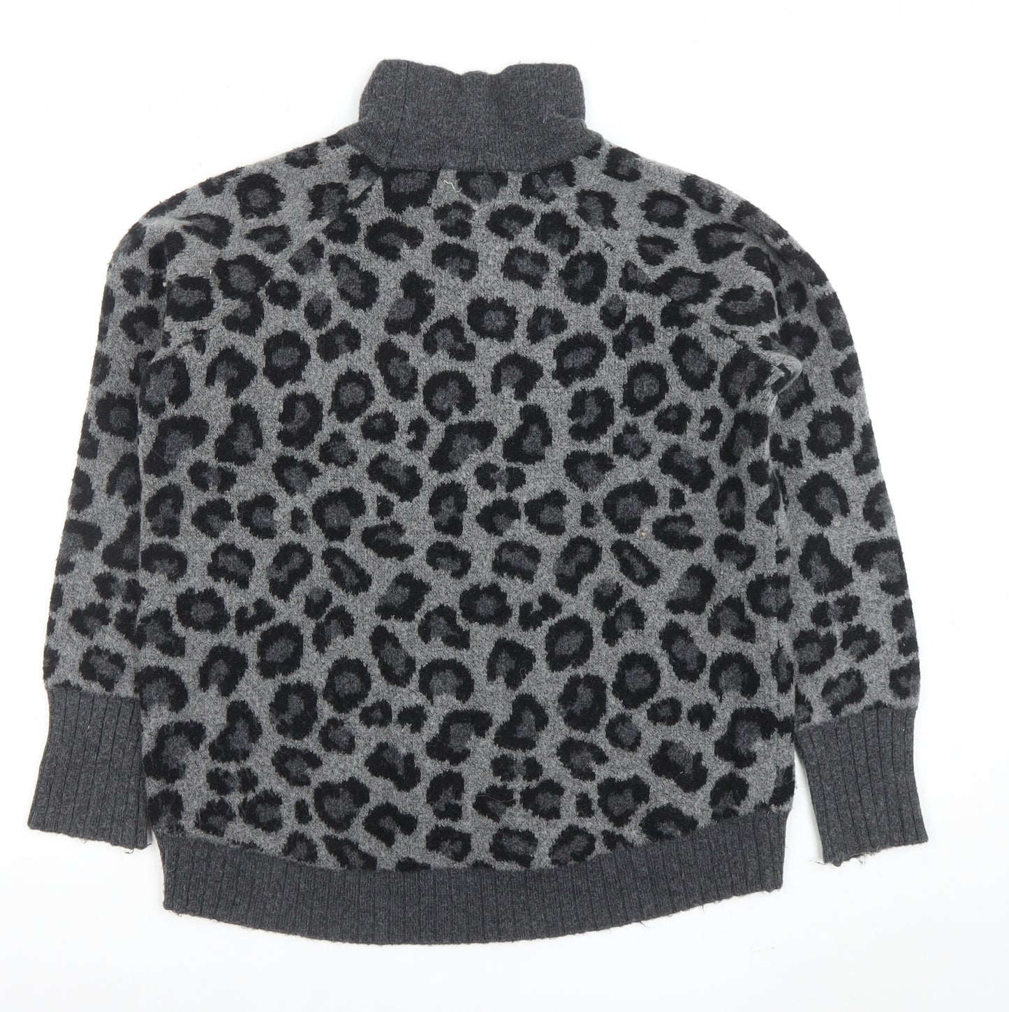 Cynthia Rowley Womens Grey Leopard Roll Neck Wool Blend Jumper L