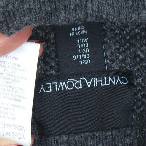 Cynthia Rowley Womens Grey Leopard Roll Neck Wool Blend Jumper L