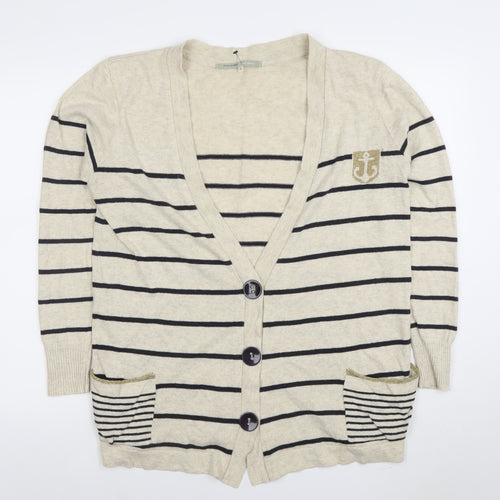 2 Frock Amazing Women's Beige Striped V-Neck Cardigan Size 16