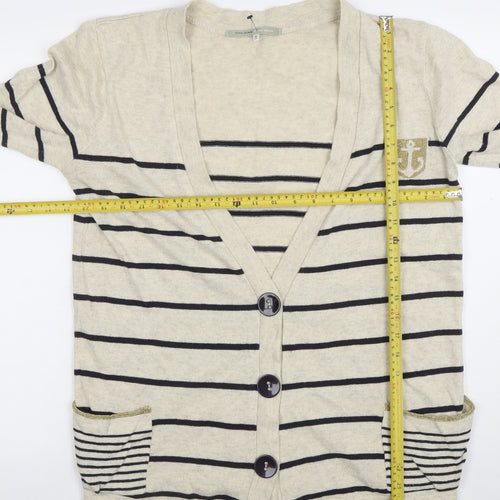 2 Frock Amazing Women's Beige Striped V-Neck Cardigan Size 16