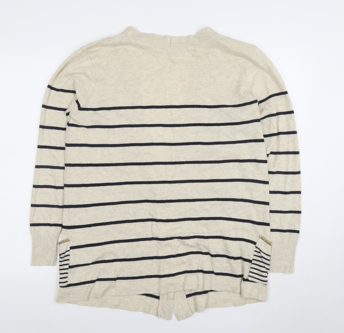 2 Frock Amazing Women's Beige Striped V-Neck Cardigan Size 16