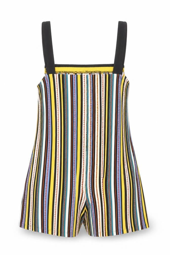 Front view of Zara Women Multicoloured Striped Viscose Cotton Playsuit, size M