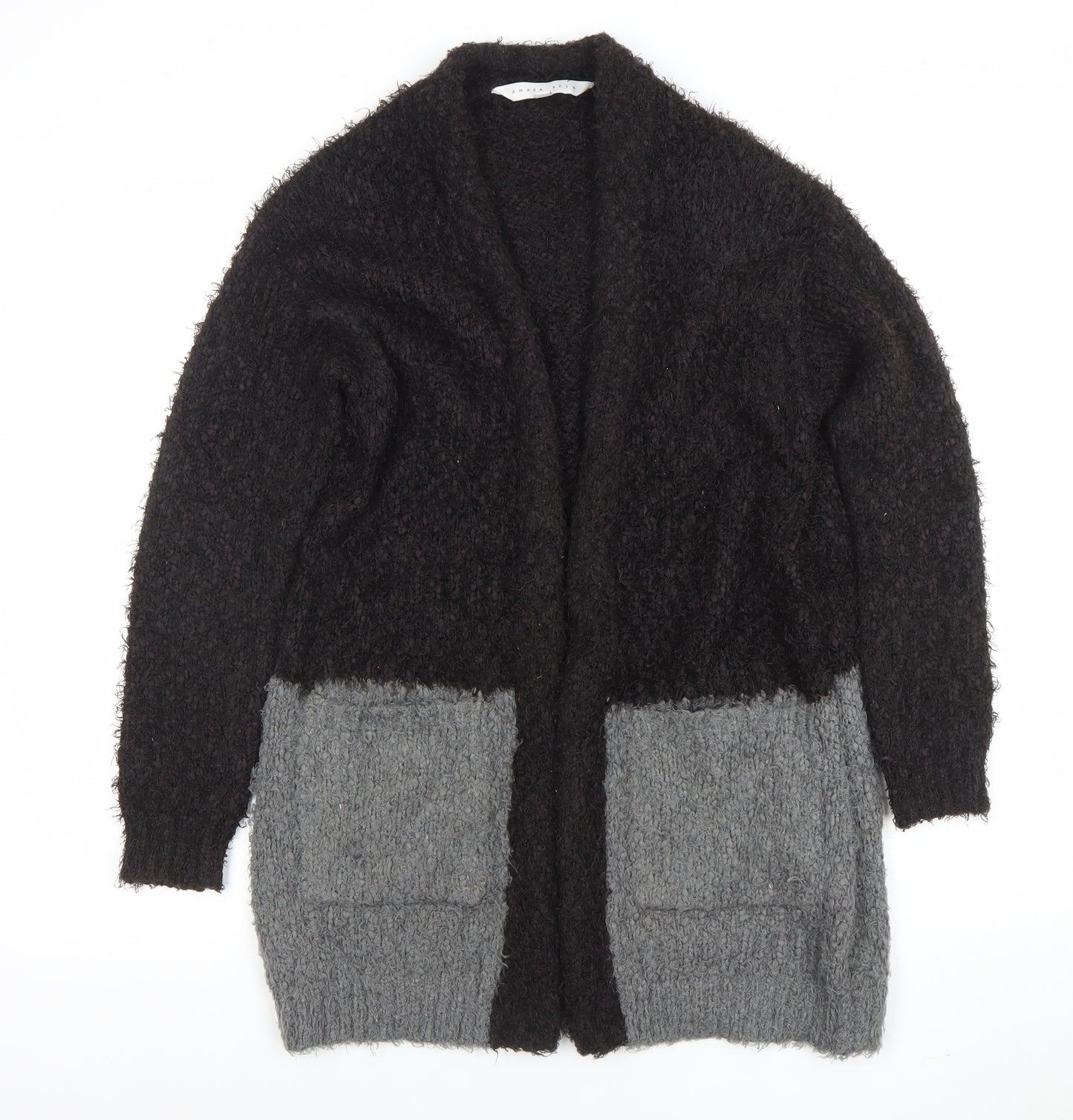 Amara Reya Women's Black Grey Knit Open Cardigan Size M