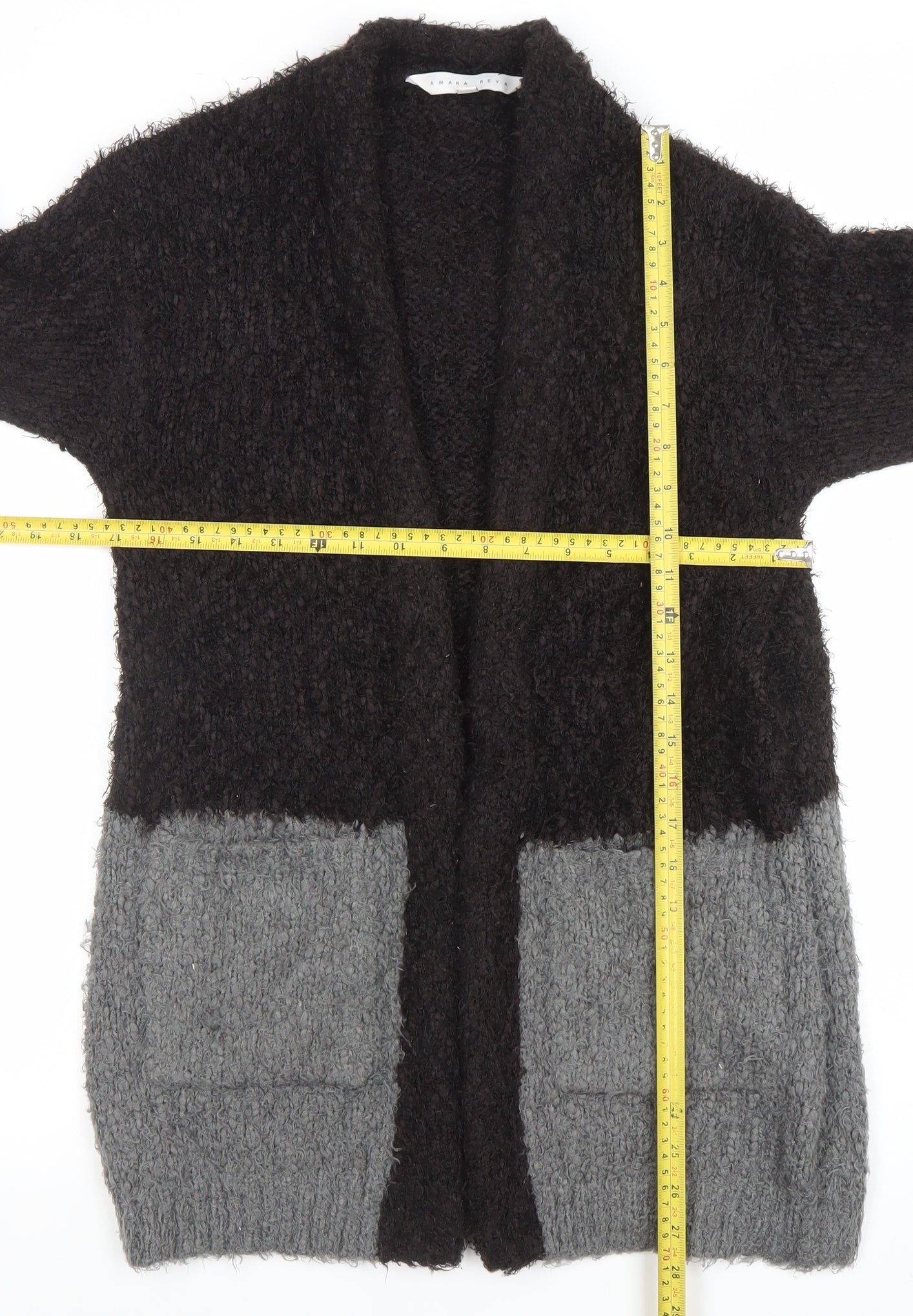 Amara Reya Women's Black Grey Knit Open Cardigan Size M
