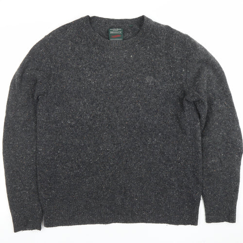 Racing Green Men Grey Lambswool Blend Crew Neck Pullover Jumper L