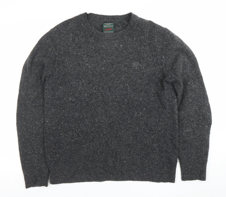 Racing Green Men Grey Lambswool Blend Crew Neck Pullover Jumper L