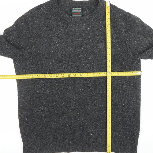 Racing Green Men Grey Lambswool Blend Crew Neck Pullover Jumper L