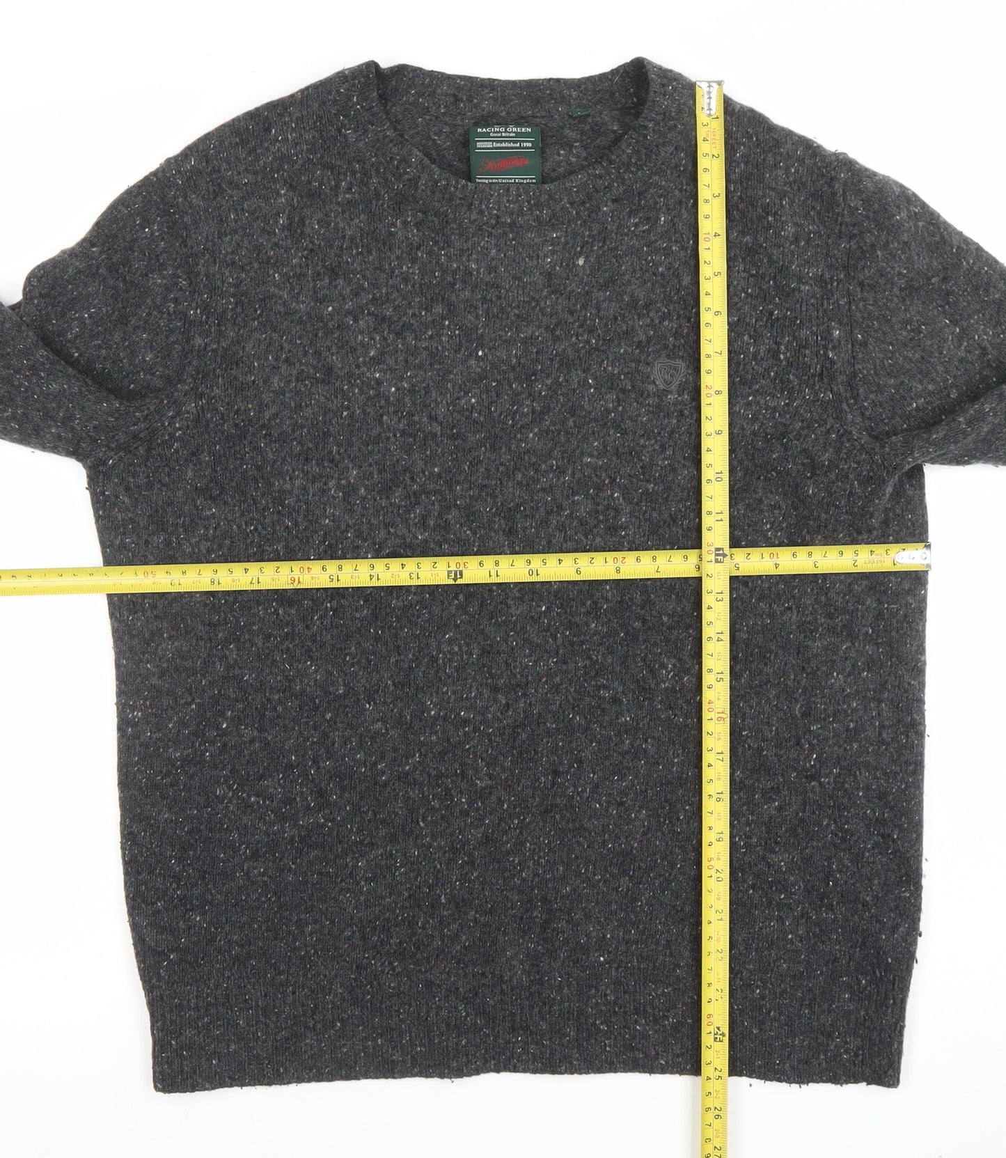 Racing Green Men Grey Lambswool Blend Crew Neck Pullover Jumper L
