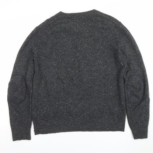 Racing Green Men Grey Lambswool Blend Crew Neck Pullover Jumper L